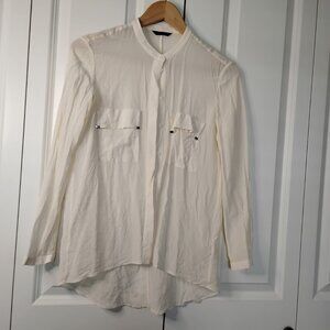 Massimo Dutti Women's Ivory 100% Mulberry Silk Chest Pockets Blouse Shirt Size 4